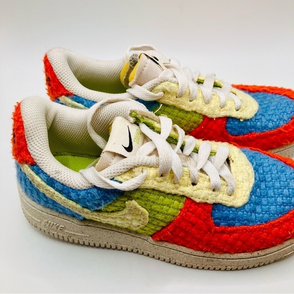 Nike Air Force 1 LV8 NNGS Knitted Hemp Blue Citron Orange multi color youth 1.5 - Picture 3 of 9